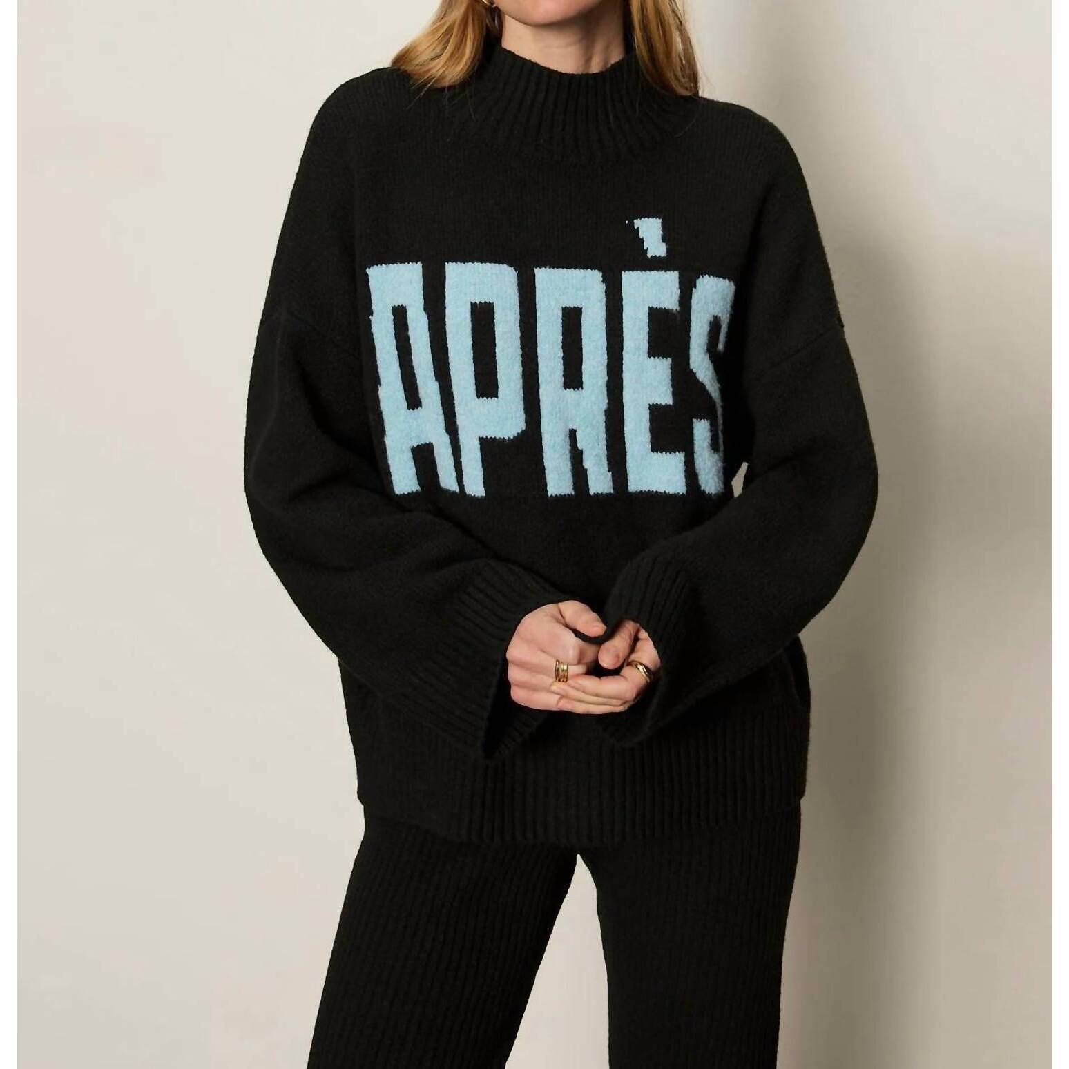 New Sanctuary Apres Intarsia Mock Neck Sweater In Black/Aquamarine